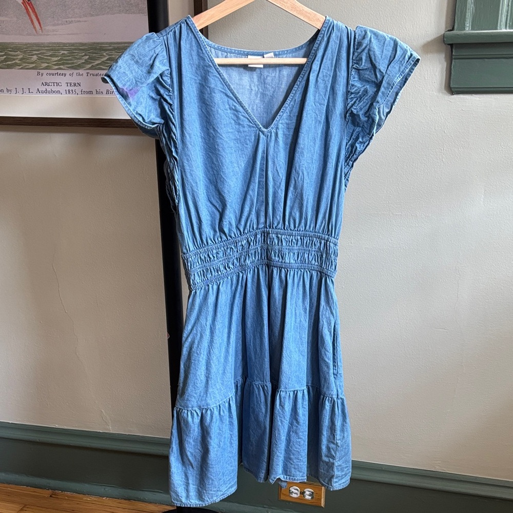 Gap Blue cotton mini V-Neck Dress